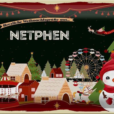 Cartel de chapa Saludos navideños de NETPHEN 30x20cm