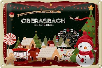 Plaque en tôle Salutations de Noël d'OBERASBACH BEI NÜRNBERG 30x20cm 1