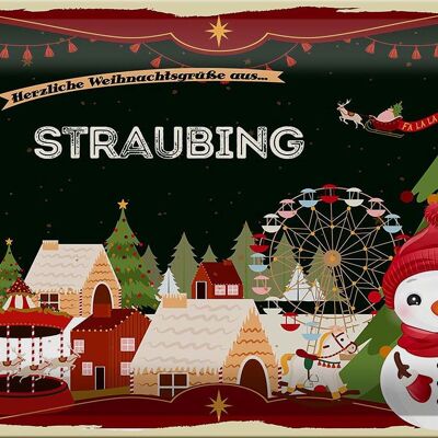 Metal sign Christmas greetings STRAUBING 30x20cm