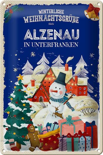 Plaque en tôle Salutations de Noël d'ALZENAU EN BASSE-FRANCONIE 20x30cm 1