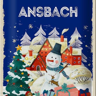 Cartel de chapa Saludos navideños de ANSBACH 20x30cm