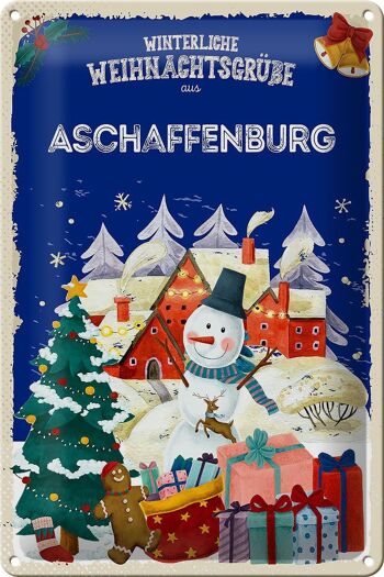 Plaque en tôle Salutations de Noël ASCHAFFENBURG 20x30cm 1