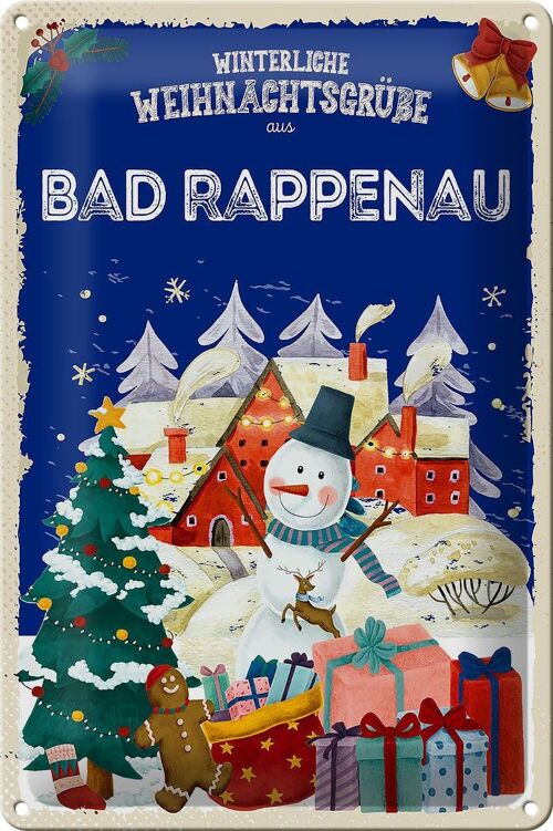 Blechschild Weihnachtsgrüße aus BAD RAPPENAU 20x30cm
