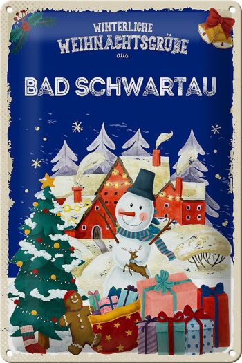 Plaque en tôle Salutations de Noël BAD SCHWARTAU 20x30cm 1