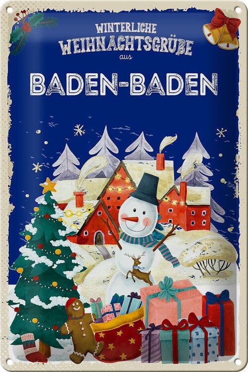 Blechschild Weihnachtsgrüße aus BADEN-BADEN 20x30cm