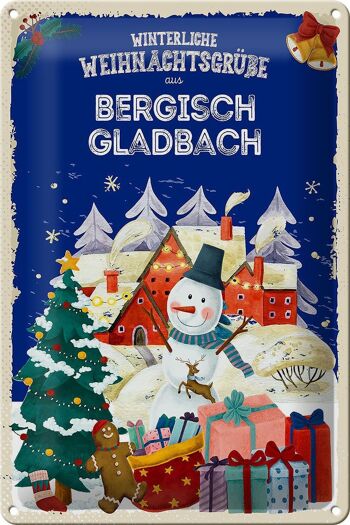 Plaque en tôle Salutations de Noël de BERGISCH GLADBACH 20x30cm 1