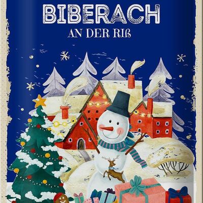 Plaque en tôle Salutations de Noël de BIBERACH sur le Riß 20x30cm