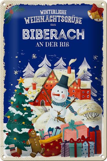 Plaque en tôle Salutations de Noël de BIBERACH sur le Riß 20x30cm 1