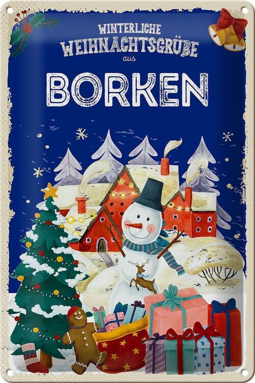 Blechschild Weihnachtsgrüße aus BORKEN 20x30cm