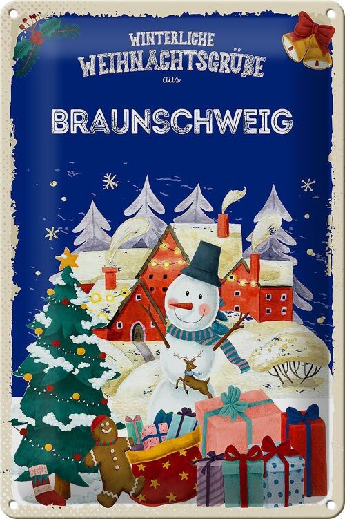 Blechschild Weihnachtsgrüße aus BRAUNSCHWEIG 20x30cm