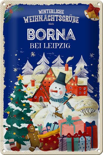 Plaque en tôle Salutations de Noël BORNA près de Leipzig 20x30cm 1