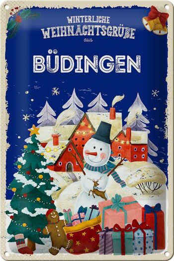 Plaque en tôle Salutations de Noël BÜDINGEN 20x30cm 1