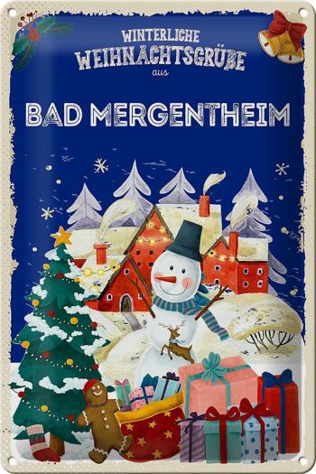 Plaque en tôle Salutations de Noël de BAD MERGENTHEIM 20x30cm 1