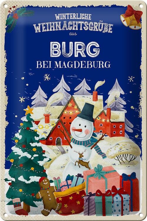 Blechschild Weihnachtsgrüße aus BURG bei MAGDEBURG 20x30cm