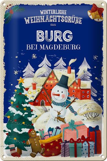 Plaque en tôle Salutations de Noël de BURG près de MAGDEBURG 20x30cm 1