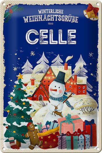 Plaque en tôle Salutations de Noël CELLE Fest 20x30cm 1