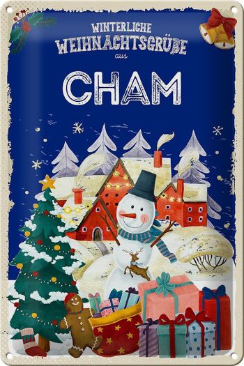 Plaque en tôle Salutations de Noël CHAM Fest 20x30cm 1