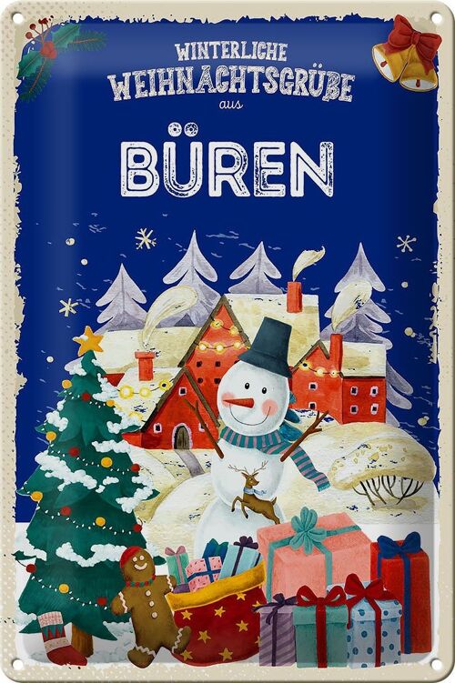 Blechschild Weihnachtsgrüße BÜREN Fest 20x30cm
