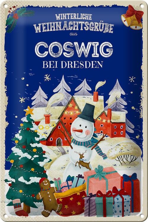 Blechschild Weihnachtsgrüße aus COSWIG bei DRESDEN 20x30cm