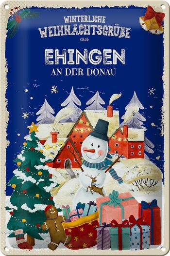 Plaque en tôle Salutations de Noël EHINGEN AN DER DONAU 20x30cm 1