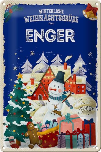 Plaque en tôle Salutations de Noël en ENGER 20x30cm 1