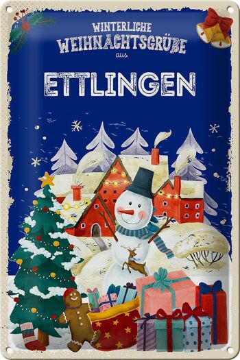 Plaque en tôle Salutations de Noël ETTLINGEN 20x30cm 1