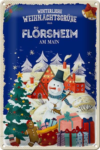 Plaque en tôle Salutations de Noël FLÖRSHEIM AM MAIN 20x30cm 1