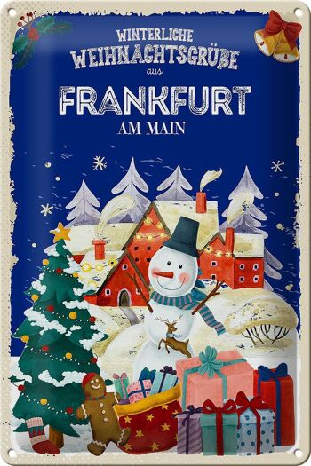 Plaque en tôle Salutations de Noël FRANCFORT AM MAIN 20x30cm 1