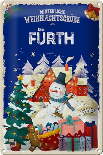Plaque en tôle Salutations de Noël de Fürth 20x30cm 1