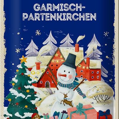Targa in metallo auguri di Natale GARMISCH-PARTENKIRCHEN 20x30cm