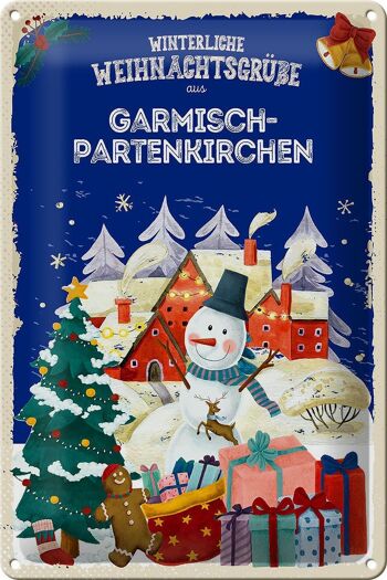Plaque en tôle Salutations de Noël GARMISCH-PARTENKIRCHEN 20x30cm 1