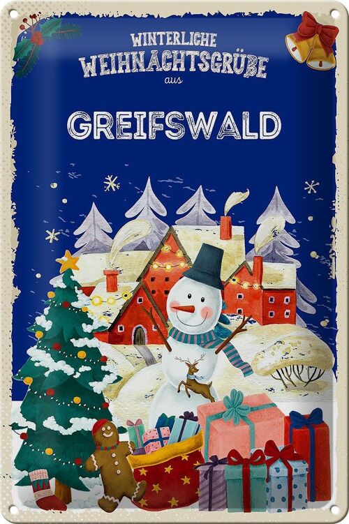 Blechschild Weihnachtsgrüße GREIFSWALD 20x30cm