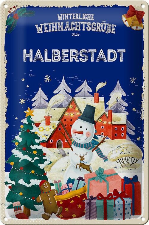 Blechschild Weihnachtsgrüße HALBERSTADT 20x30cm