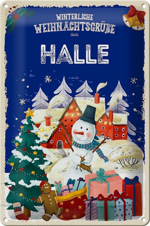 Blechschild Weihnachtsgrüße aus HALLE 20x30cm
