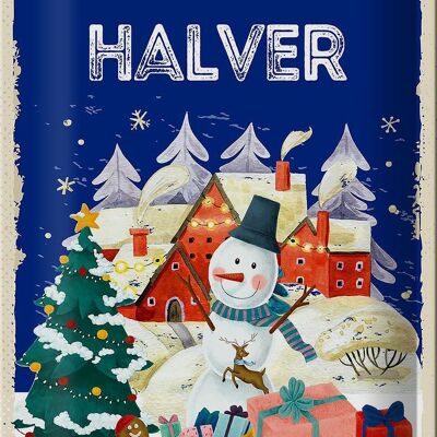 Cartel de chapa Saludos navideños de HALVER 20x30cm