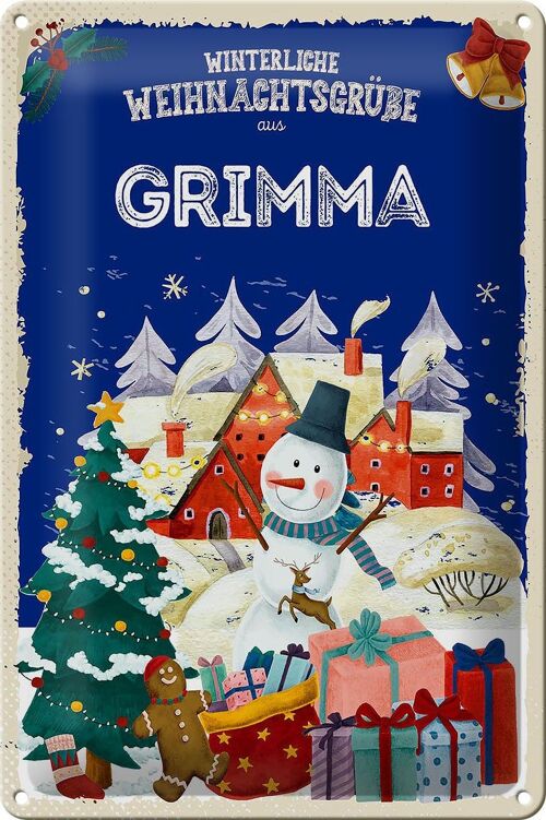 Blechschild Weihnachtsgrüße aus GRIMMA 20x30cm