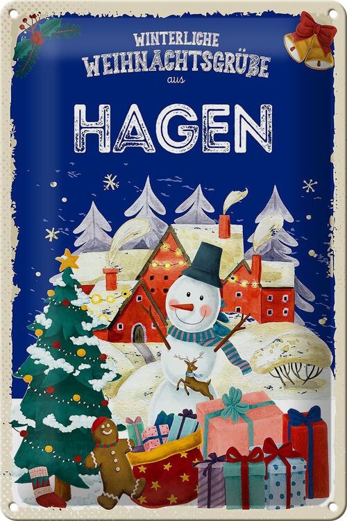 Blechschild Weihnachtsgrüße HAGEN FEST 20x30cm
