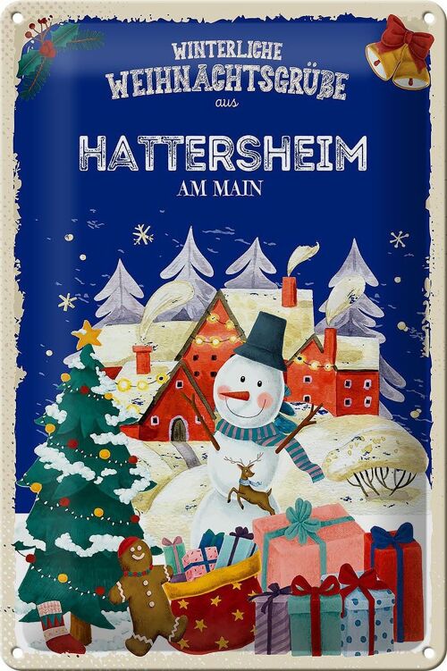 Blechschild Weihnachtsgrüße HATTERSHEIM AM MAIN 20x30cm