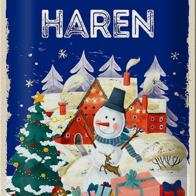 Cartel de chapa Saludos navideños de HAREN 20x30cm