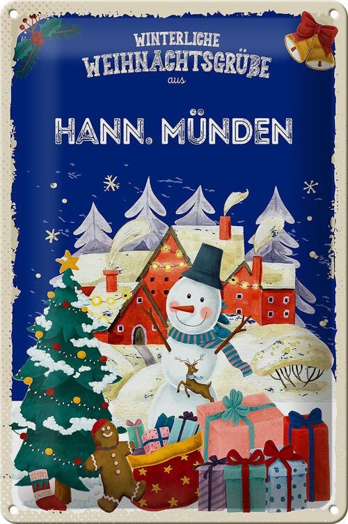 Blechschild Weihnachtsgrüße HANN. MÜNDEN 20x30cm