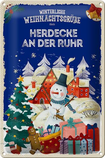 Plaque en tôle Salutations de Noël HERDECKE AN DER RUHR 20x30cm 1
