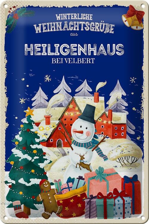 Blechschild Weihnachtsgrüße HEILIGENHAUS BEI VELBERT 20x30cm