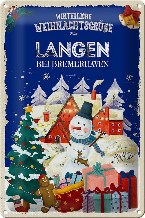 Blechschild Weihnachtsgrüße aus LANGEN BEI BREMERHAVEN 20x30cm