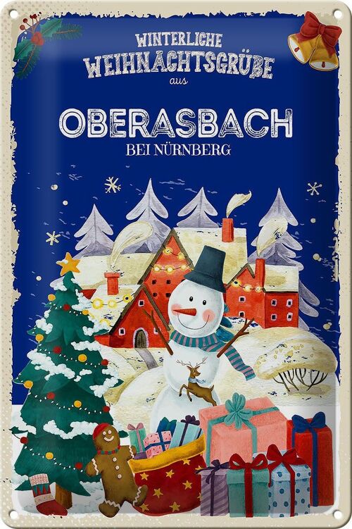 Blechschild Weihnachtsgrüße aus OBERASBACH BEI NÜRNBERG 20x30cm