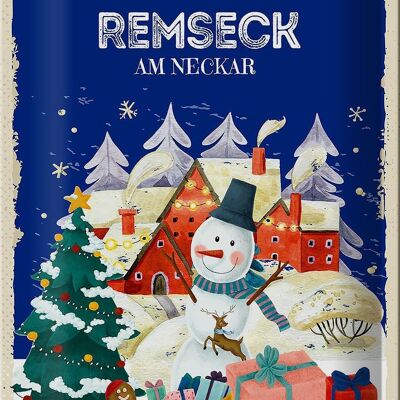 Cartel de chapa Saludos navideños REMSECK AM NECKAR 20x30cm