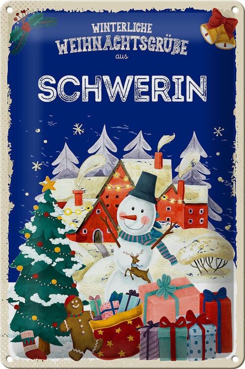 Blechschild Weihnachtsgrüße SCHWERIN 20x30cm