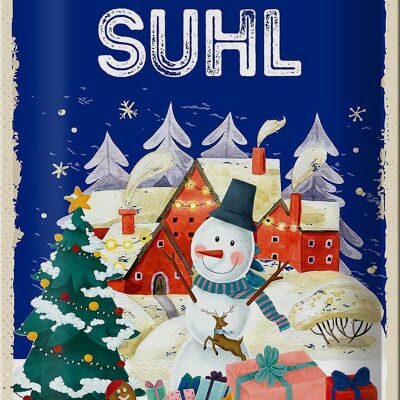 Cartel de chapa Saludos navideños de SUHL 20x30cm