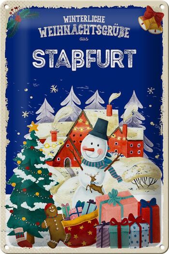 Plaque en tôle Salutations de Noël STAßFURT 20x30cm 1