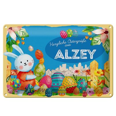 Cartel de chapa Pascua Saludos de Pascua 30x20cm ALZEY