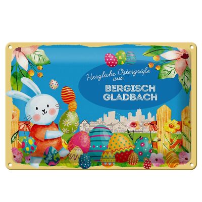 Cartel de chapa Pascua Saludos de Pascua 30x20cm BERGISCH GLADBACH